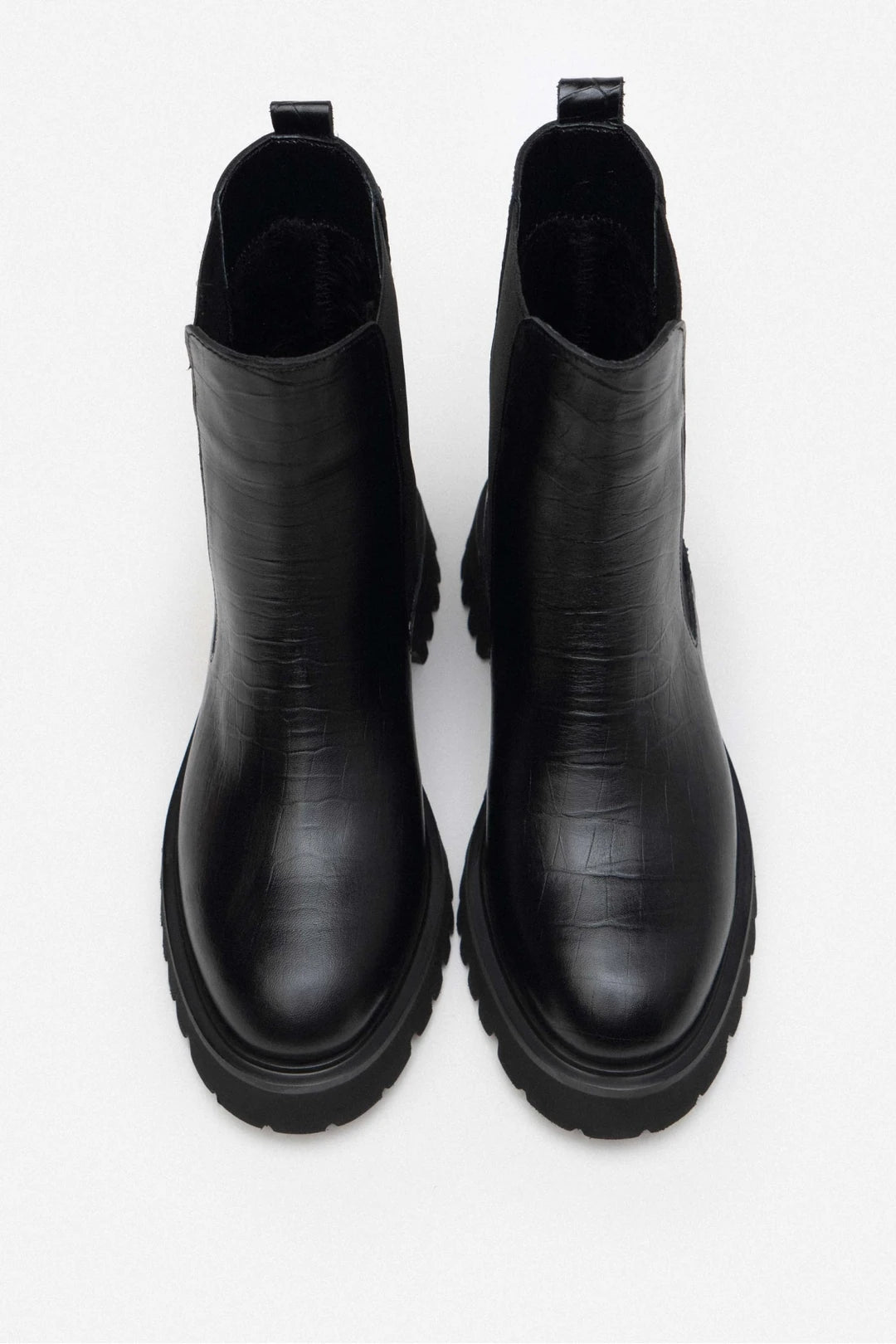 Bottines pour femmes en cuir croco noir