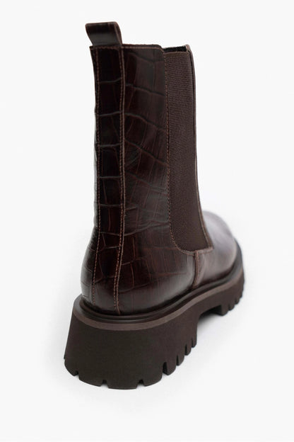 Bottes pour femmes en cuir croco marron
