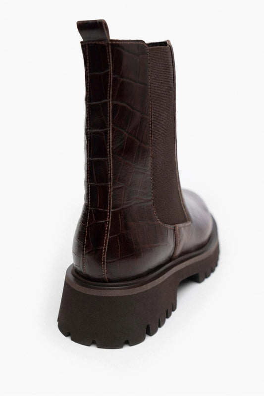 Bottes pour femmes en cuir croco marron