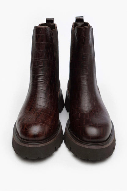 Bottes pour femmes en cuir croco marron