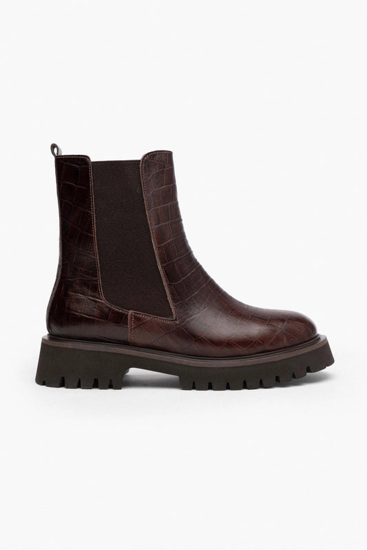 Bottes pour femmes en cuir croco marron
