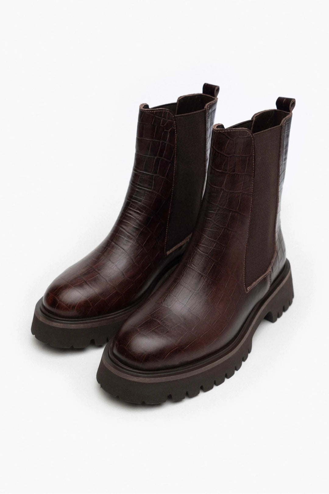 Bottes pour femmes en cuir croco marron