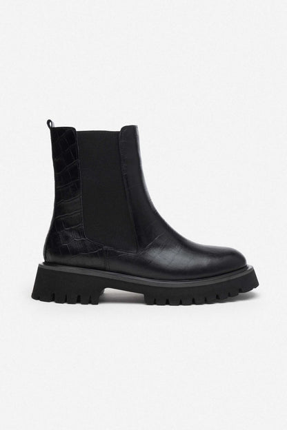 Bottes pour femmes en cuir croco noir