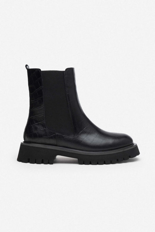 Bottes pour femmes en cuir croco noir