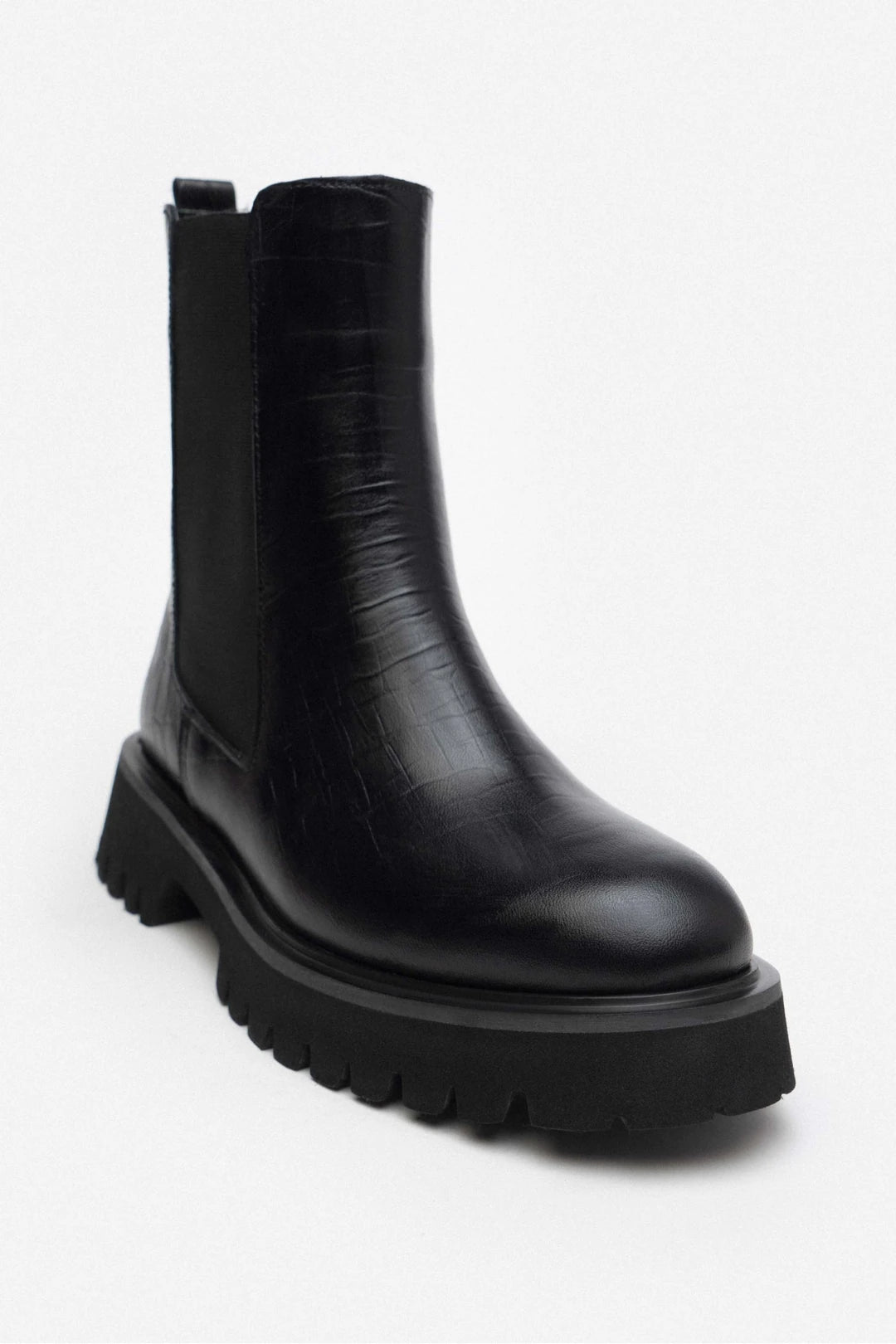 Bottes pour femmes en cuir croco noir