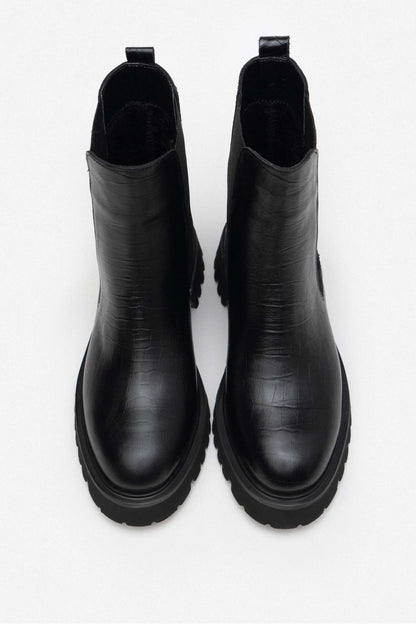 Bottes pour femmes en cuir croco noir