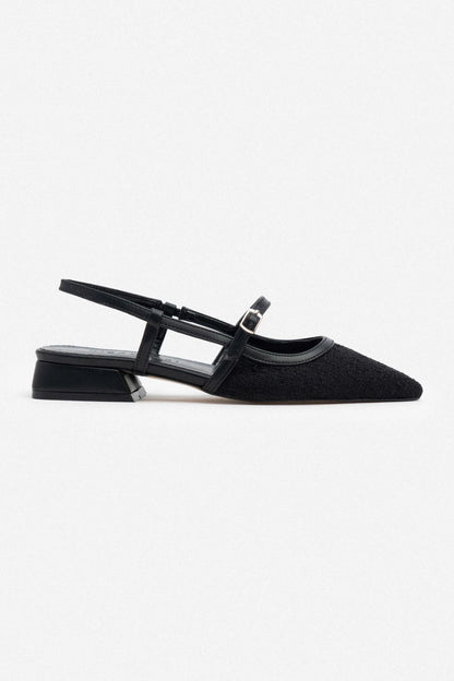 Ballerines Ivory noires à talon court et bout pointu